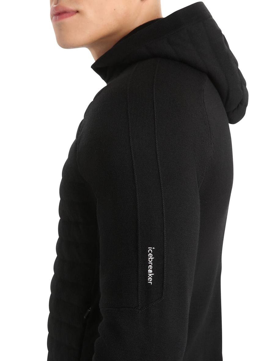 Black Men's Icebreaker ZoneKnit™ Merino Insulated Long Sleeve Zip Hoodie | USA 1266BEXC